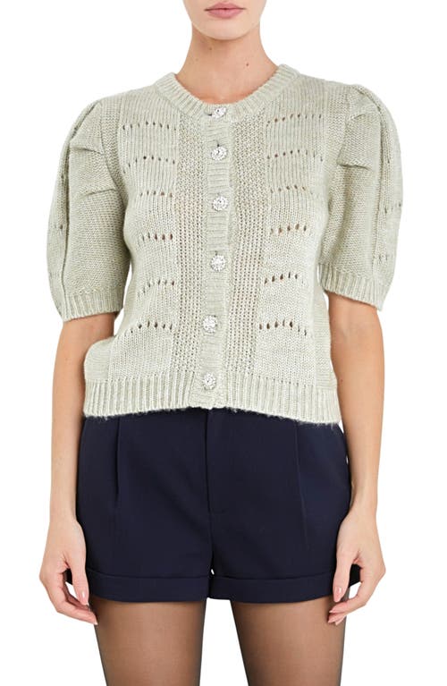 English Factory Pointelle Puff Sleeve Cardigan at Nordstrom,
