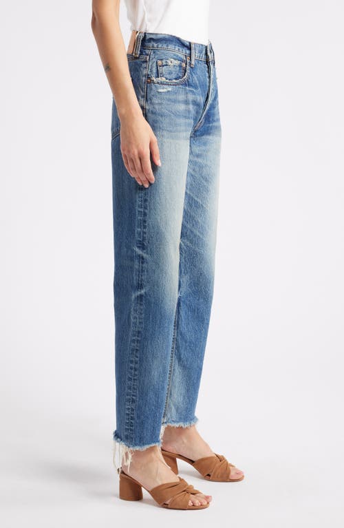 Moussy Ridgecrest High Waist Raw Hem Ankle Straight Leg Jeans In Blue