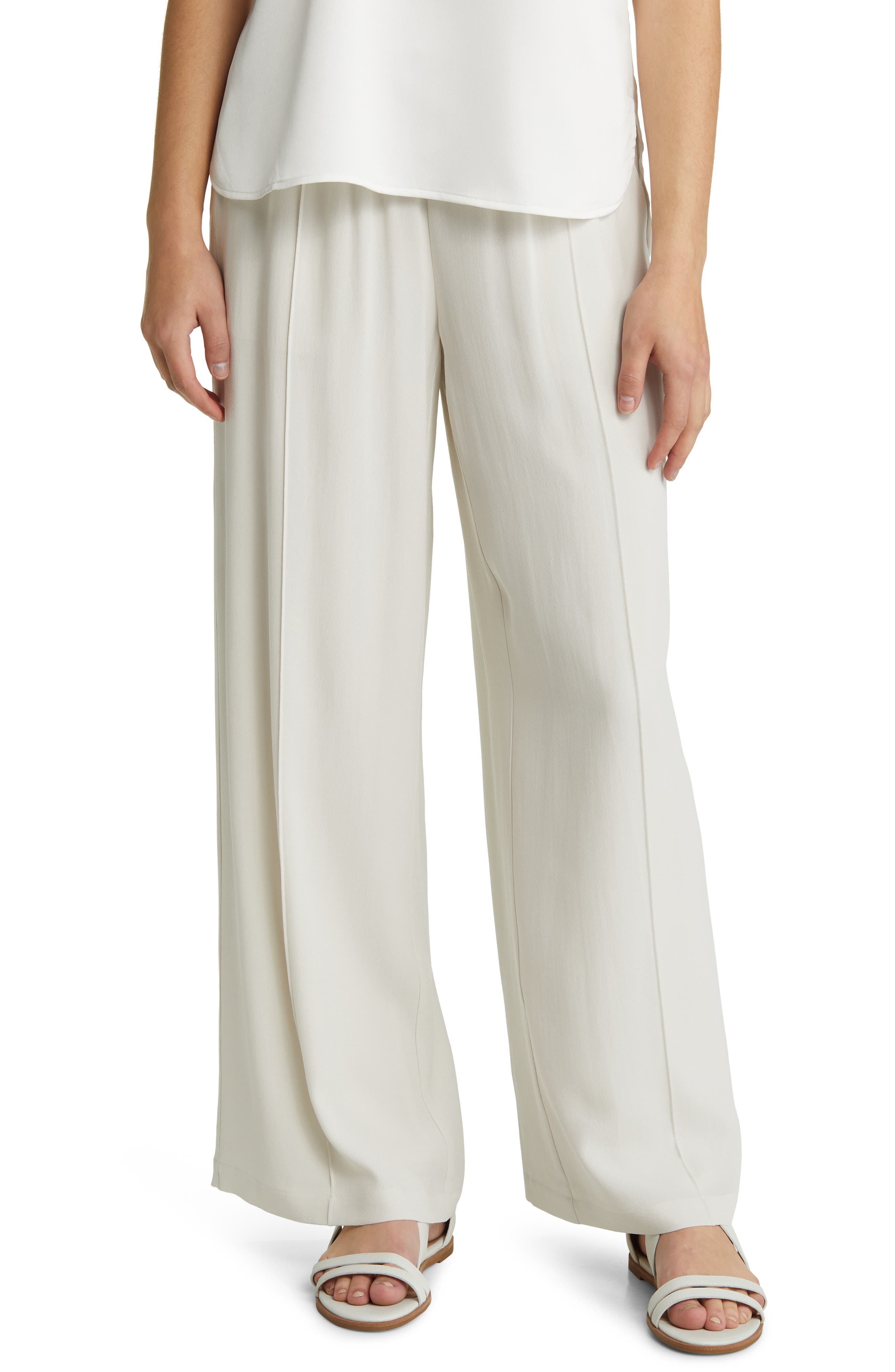 ladies cream silk trousers
