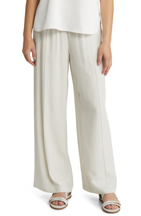 Eileen Fisher Wide Leg Silk Georgette Crepe Pants In Bone