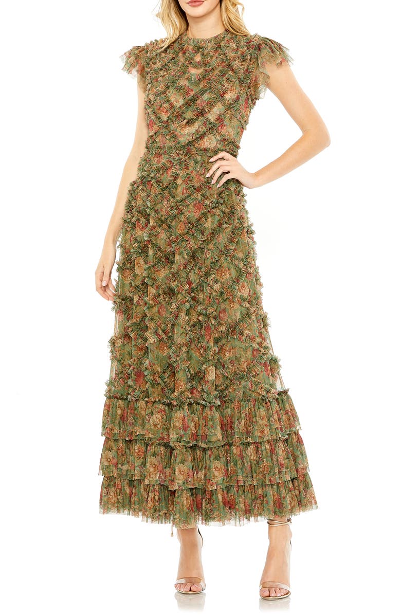 Mac Duggal Floral Cap Sleeve Ruffle A-Line Dress | Nordstrom