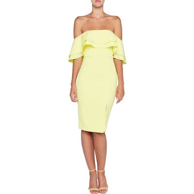 Bardot Off The Shoulder Body-Con Dress, Yellow