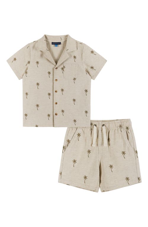 Andy & Evan Kids' Palm Camp Shirt & Shorts Set in Beige Palm Print Matching Line 