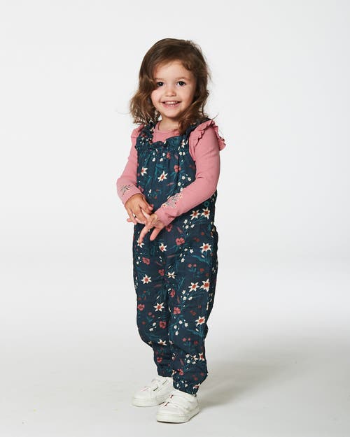 Shop Deux Par Deux Baby Girl's Printed Muslin Overall Teal With Flowers In Printed Edelweiss