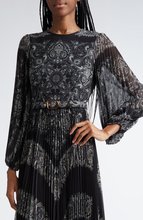 Shop Zimmermann Sunray Long Sleeve Pleated Georgette Dress In Black Paisley