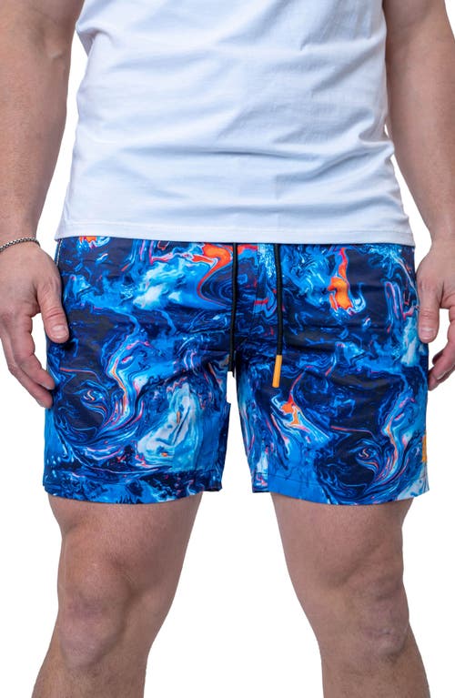 Maceoo Swim Lion Marble Trunks Blue at Nordstrom,