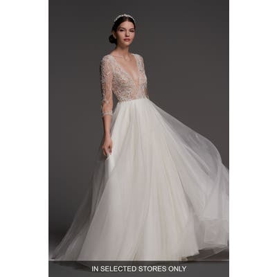 Watters Lucretia Beaded Tulle & Organza Ballgown, Size IN STORE ONLY - Ivory