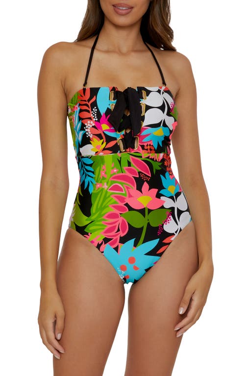 Tiki Bandeau One-Piece Swimsuit in Tropical Multi