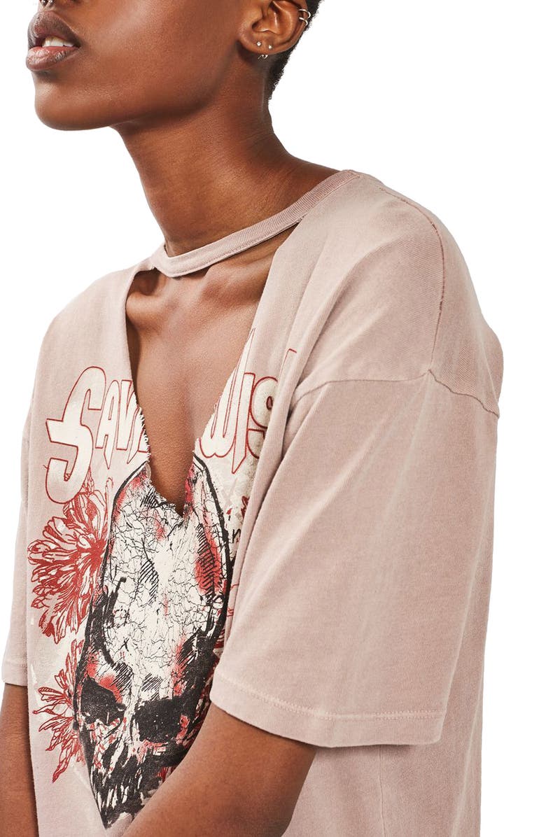 TOPSHOP Skull Choker Tee, Main, color, Pink