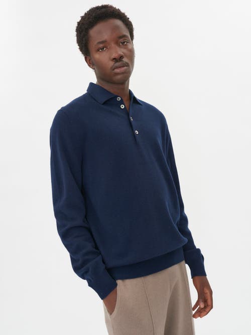 Shop Gobi Cashmere Polo Neck Sweater In True Navy