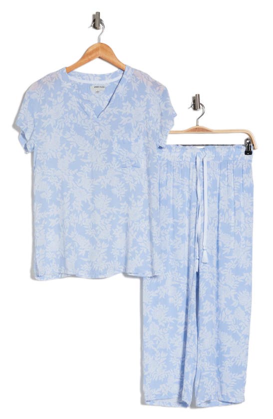Anne Klein Short Sleeve & Pants Pajamas In Blue Floral