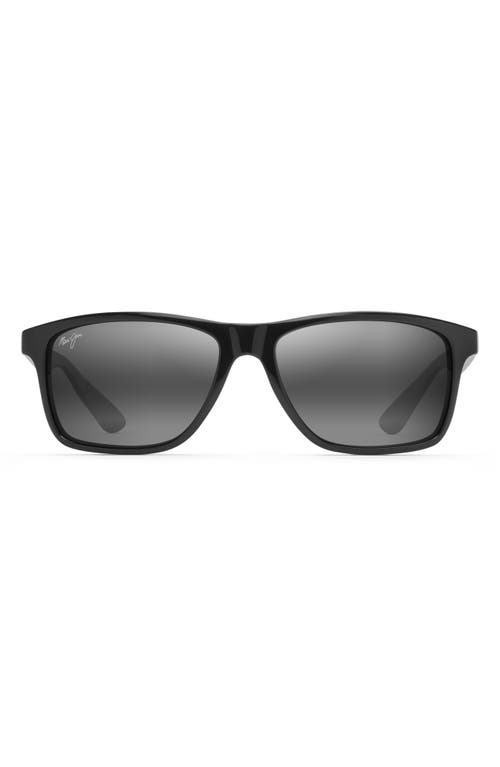 Maui Jim Onshore 58mm Polarized Rectangular Sunglasses in Gloss Black