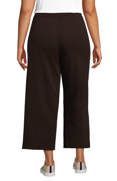 Shop Lands' End Plus Size Sport Knit Elastic Waist Wide Leg Crop Pants In Rich Coffee