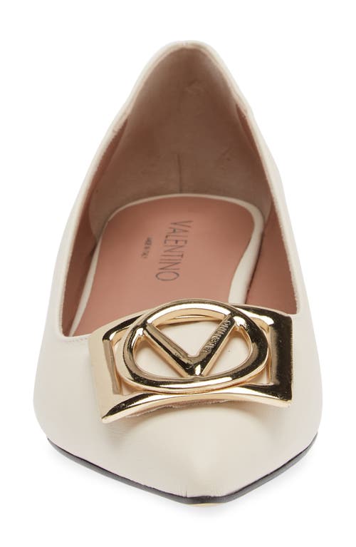 Valentino By Mario Valentino Flora Logo Buckle Pointed Toe Flat In Cream