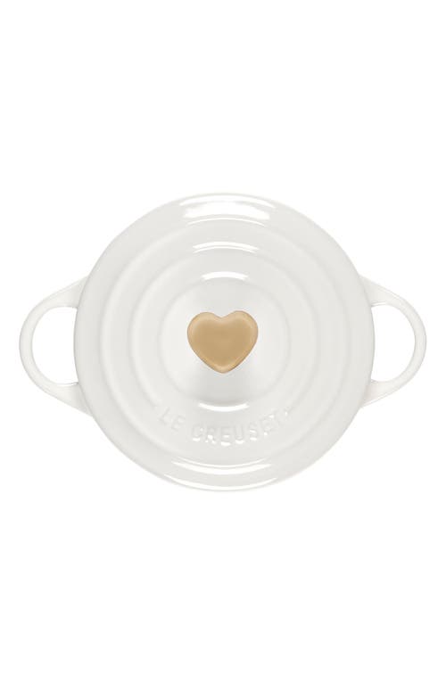 Le Creuset Mini Round Stoneware Cocotte In White W/gold Heart Knob