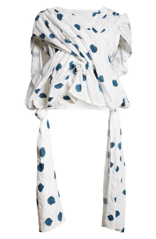 Shop Tao Comme Des Garçons Dot Print Crisscross Cotton Top In White/ Indigo
