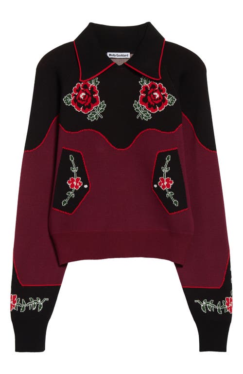 Molly Goddard Natasha Trompe L'oeil Western Sweater In Burgundy Black