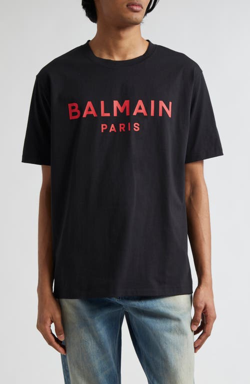 Balmain Logo Organic Cotton Graphic T-Shirt in Eik Black/Red at Nordstrom, Size Small
