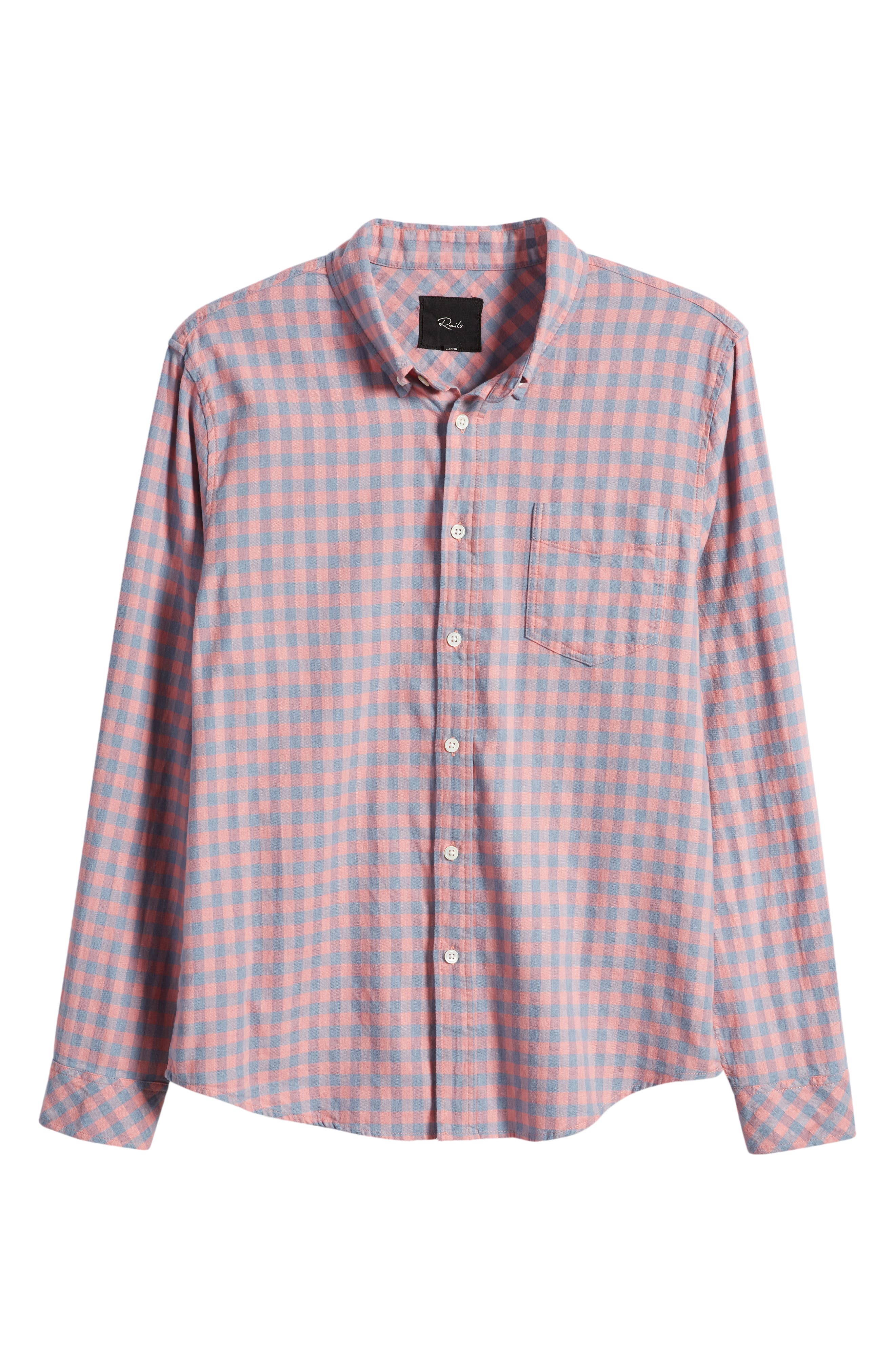 Rails Reid Checker Stretch Cotton Button-Down Shirt in Melon Denim