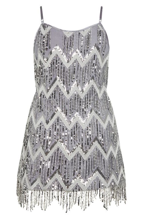 Shop City Chic Sequin Fever Fringe Minidress In Silver