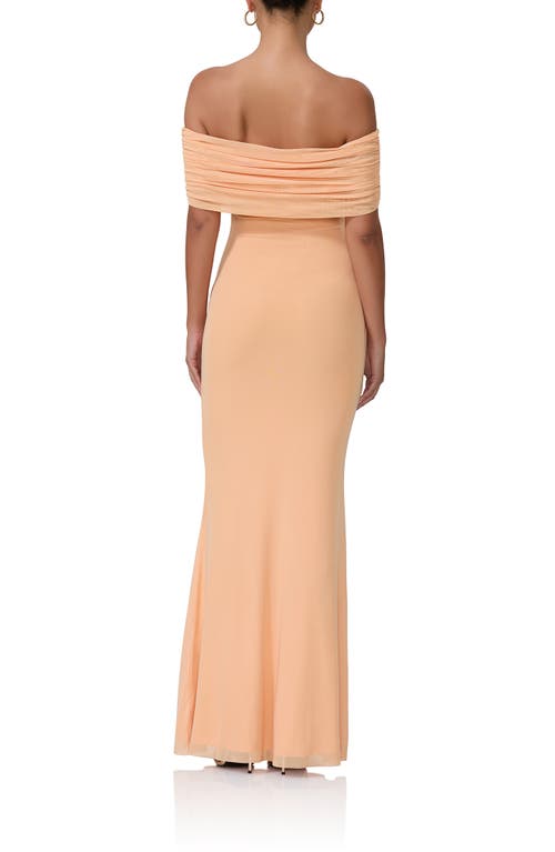 Afrm Mccall Off The Shoulder Mesh Maxi Dress In Peach Fuzz