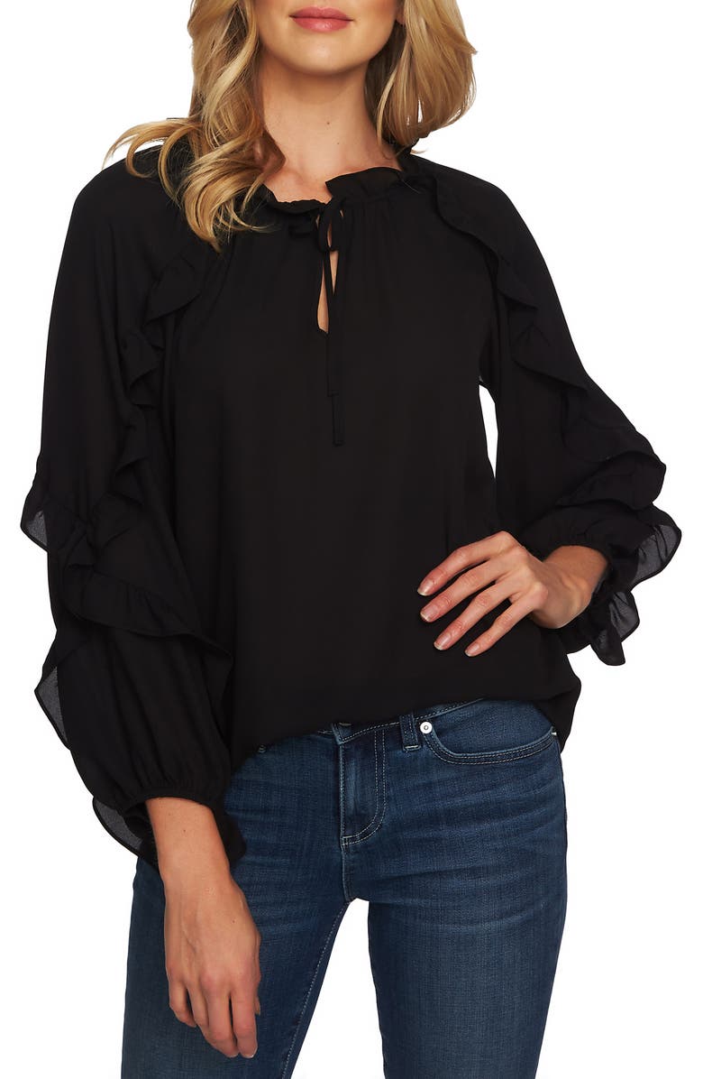 CeCe Cascading Ruffle Tie Neck Top | Nordstrom