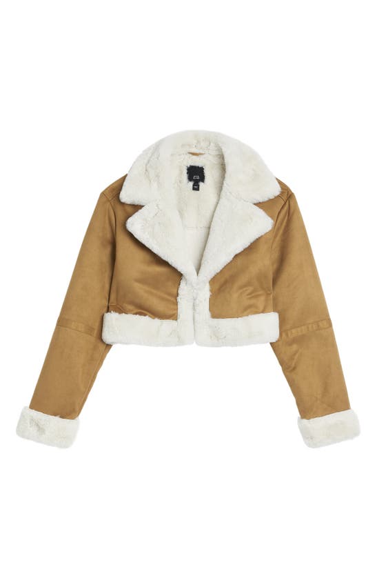 River Island Crop Faux Shearling Jacket In Tan-brown In Brown