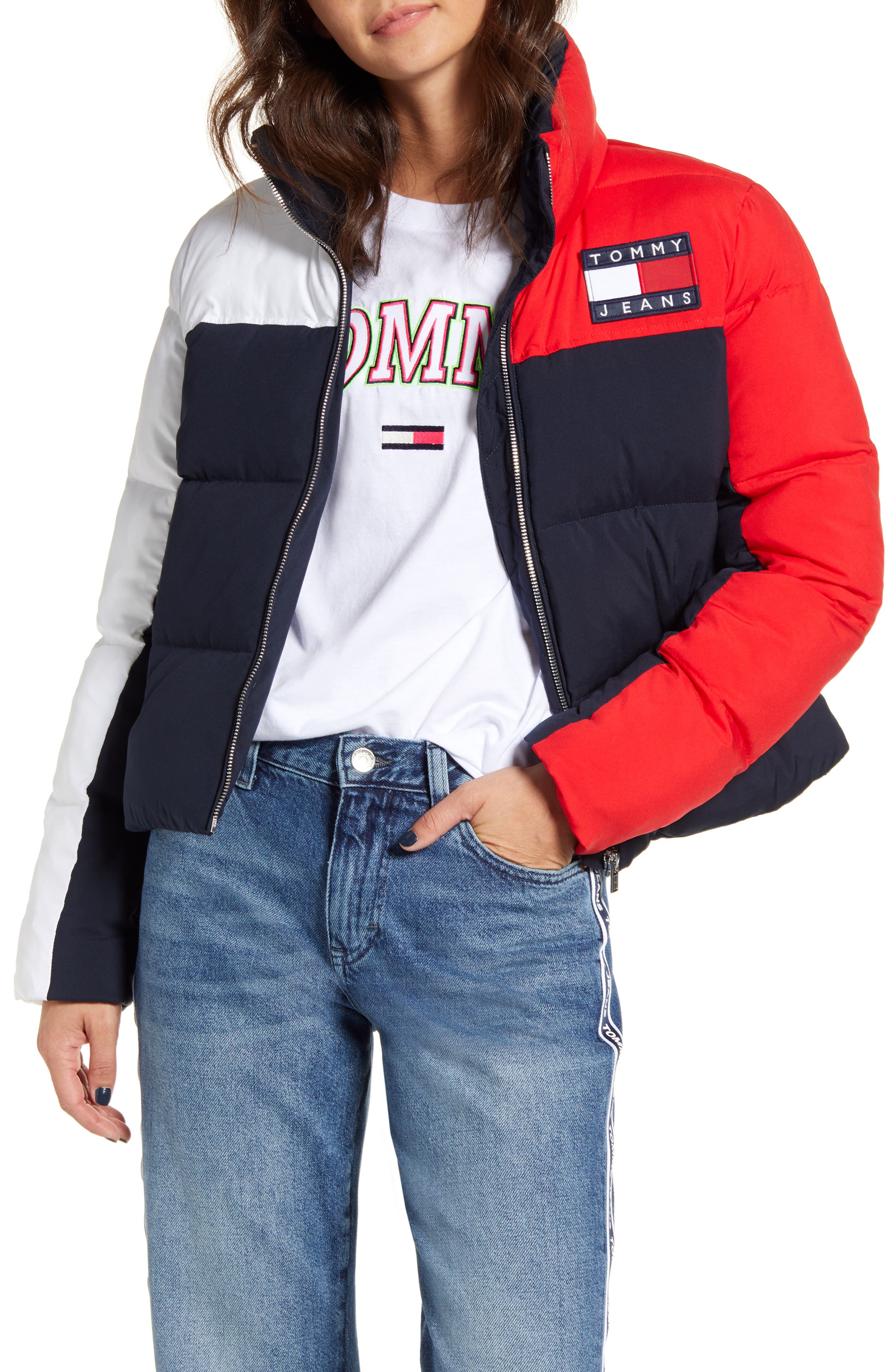 tommy jeans colorblock puffer jacket