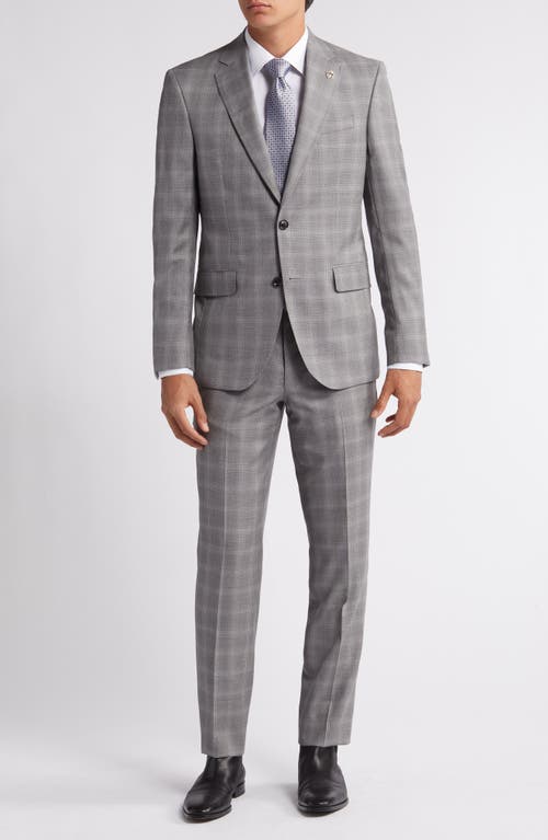Jay Slim Fit Plaid Wool Suit in Light Grey