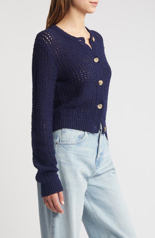 Shop Frame Open Stitch Shrunken Cardigan In Navy