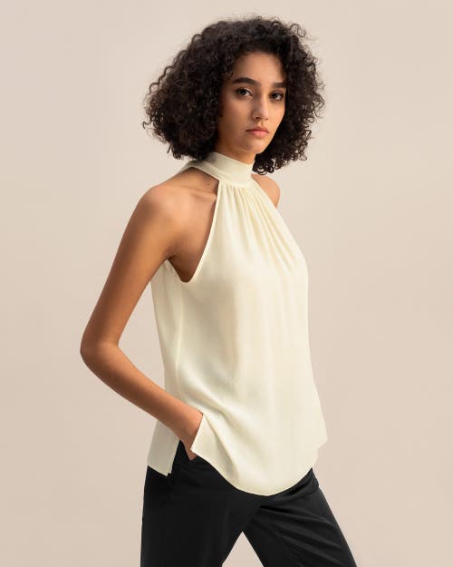 Lilysilk Silk Georgette Halter Neck Top In Lily White