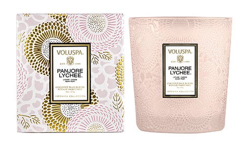 Voluspa Panjore Lychee Embossed Glass Classic Candle In Panjore Lychee
