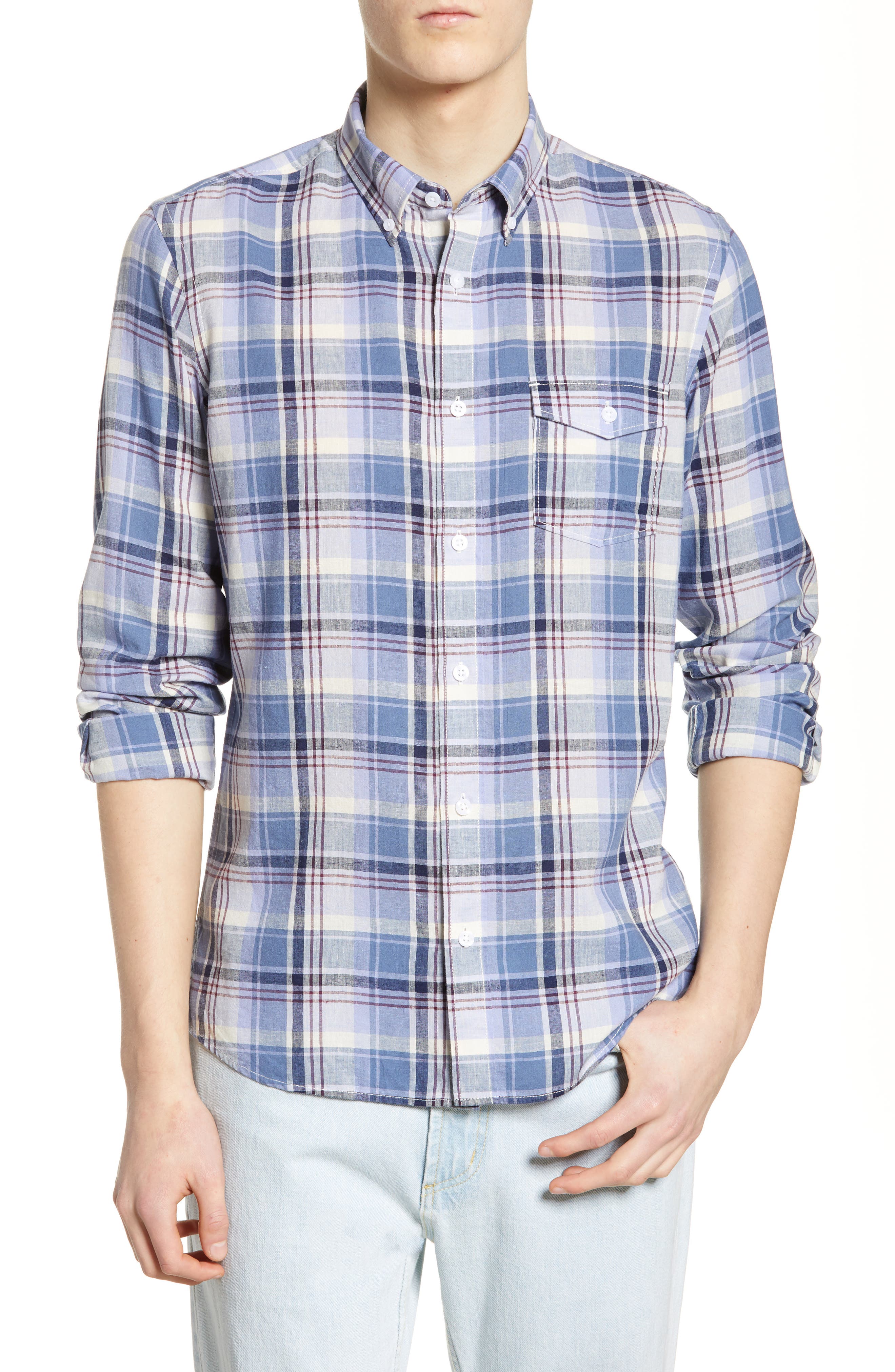 Nordstrom Shop Regular Fit Plaid Sport Shirt, Blue