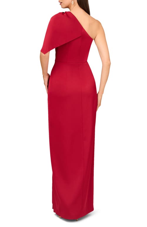 Shop Aidan Mattox By Adrianna Papell Beaded Trim One-shoulder Satin Crepe Column Gown In Matador Red