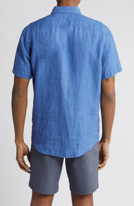 Shop Original Penguin Delave Short Sleeve Linen Button-up Shirt In Star Sapphire