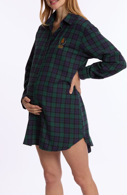 Shop Cache Coeur Teddy Plaid Maternity Sleep Shirt In Green