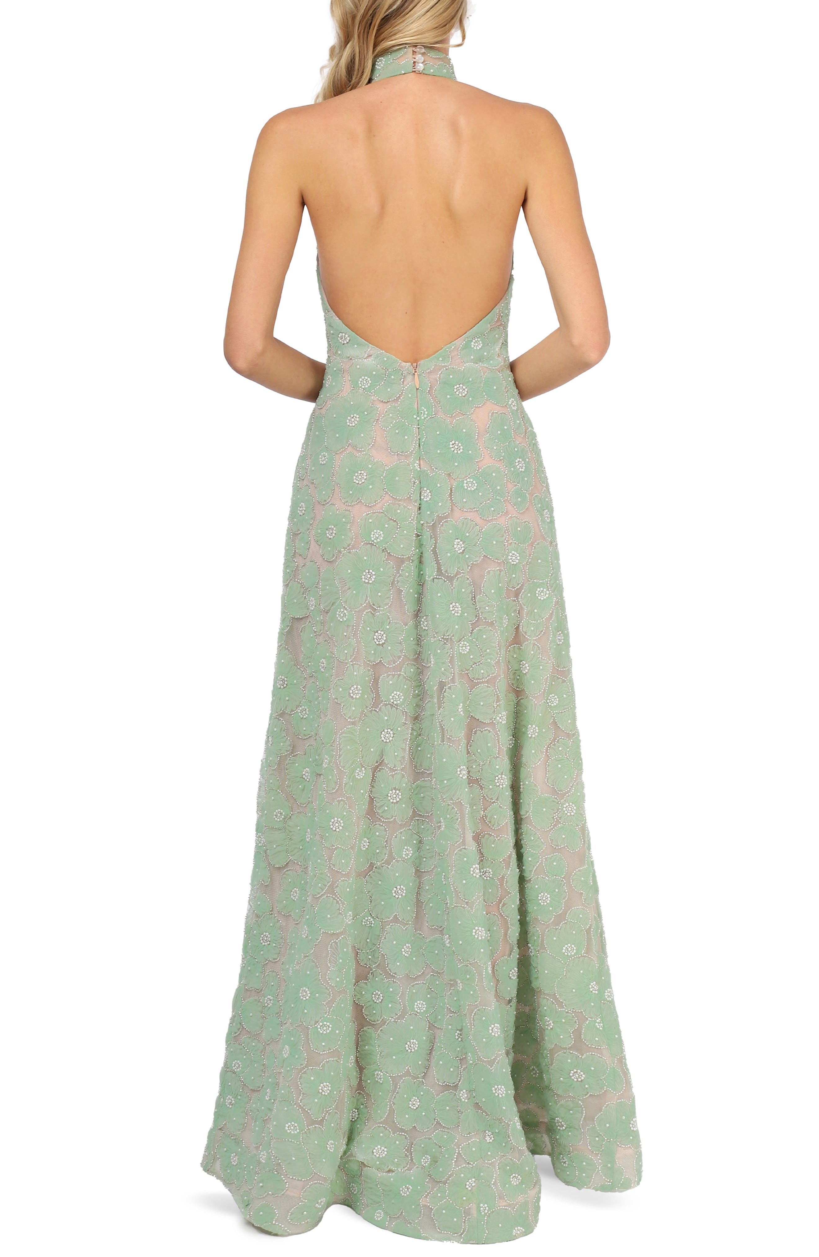 HELSI Marcella Floral Embellished Halter Gown in Sage | Smart Closet