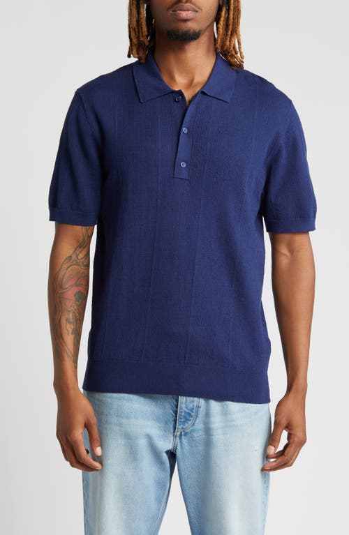 Saturdays NYC Jahmad Ribbed Short Sleeve Cotton & Linen Polo Sweater Ocean at Nordstrom,