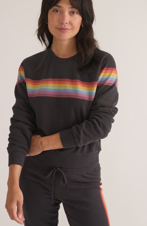 Shop Marine Layer Anytime Stripe Raglan Sweatshirt In Washed Black Stripe