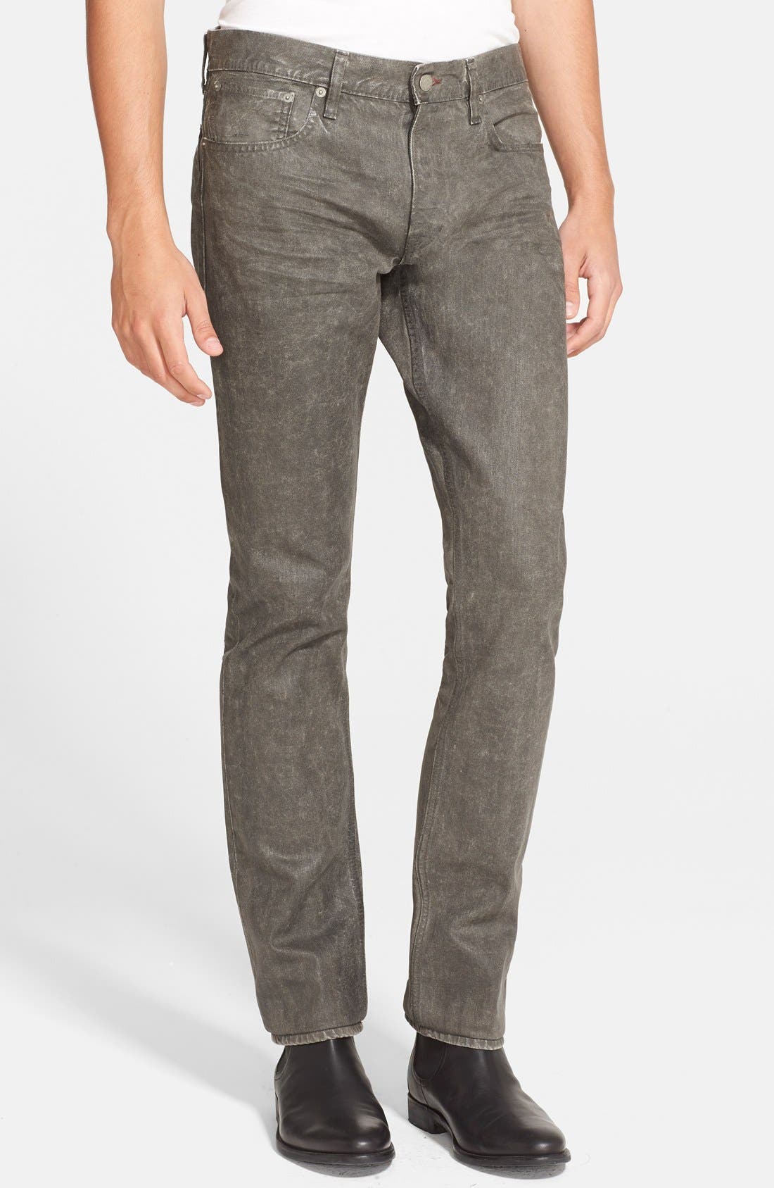 Ralph Lauren Black Label Coated Slim Straight Leg Jeans (Charcoal Grey