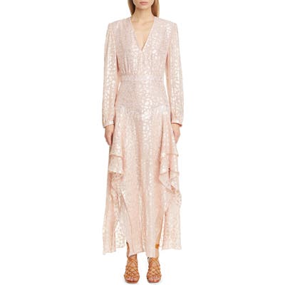 Stella Mccartney Long Sleeve Metallic Fil Coupe Dot Maxi Dress, US / 40 IT - Pink