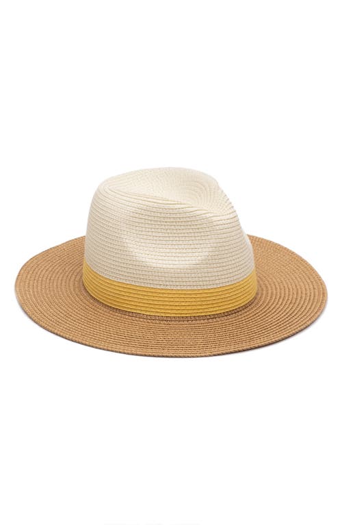 Genie by Eugenia Kim Billie Colorblock Packable Straw Fedora in Ivory/Butter/Camel