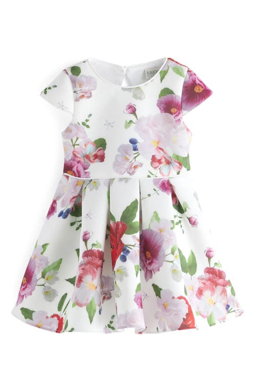 Ted Baker London Kids' Floral Cap Sleeve Cutout Scuba Dress In White