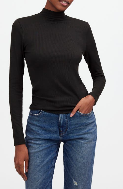 Shop Madewell Drapey Rib Mockneck Top In Jet Black