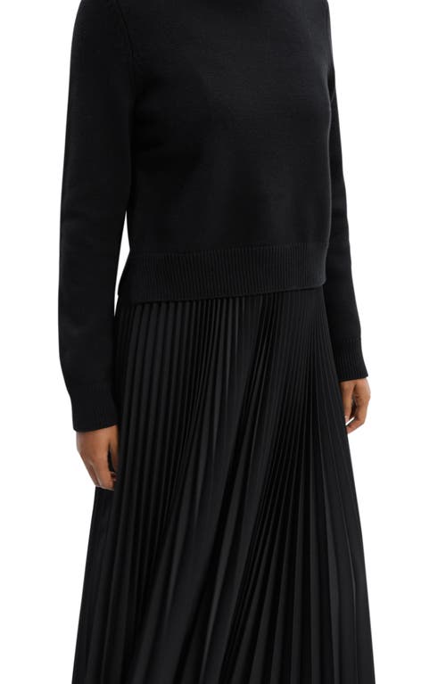 Shop Theory Long Sleeve Mixed Media Dress In Black