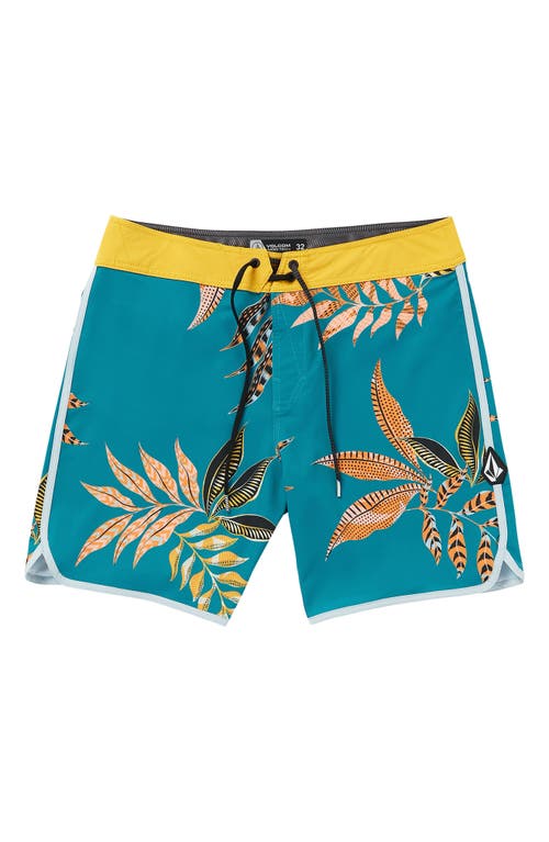 Shop Volcom Lido Print Scallop Mod Board Shorts In Ocean Teal