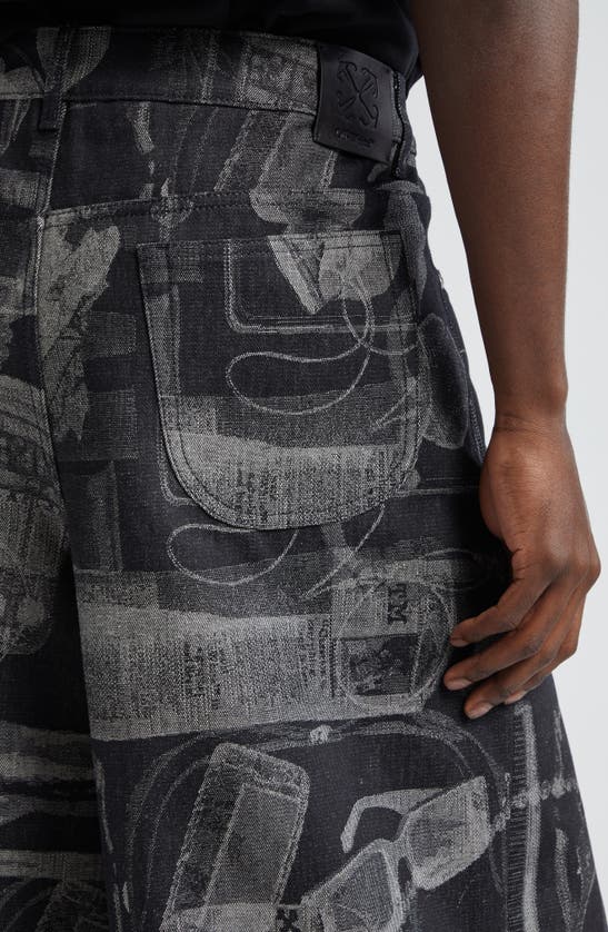Shop Off-white X-ray Jacquard Denim Shorts In Black White No Color