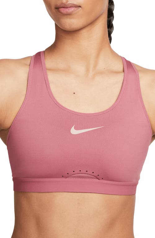 Nike Dri-FIT Swoosh High Support Non-Padded Adjustable Sports Bra in Desert Berry