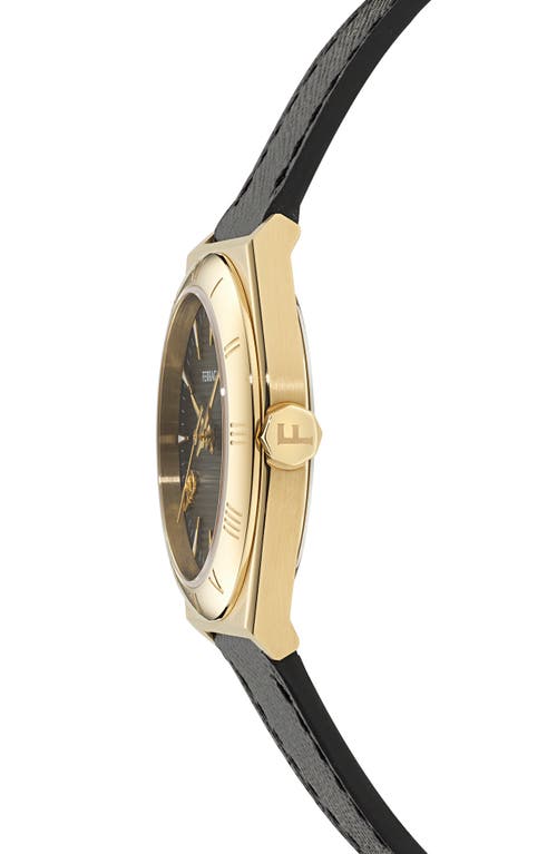 Shop Ferragamo Vega Upper East Leather Strap Watch, 35mm In Ip Yellow Gold