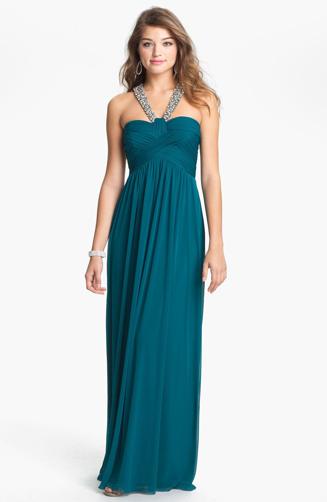 WayIn Embellished Halter Grecian Gown (Juniors) Nordstrom